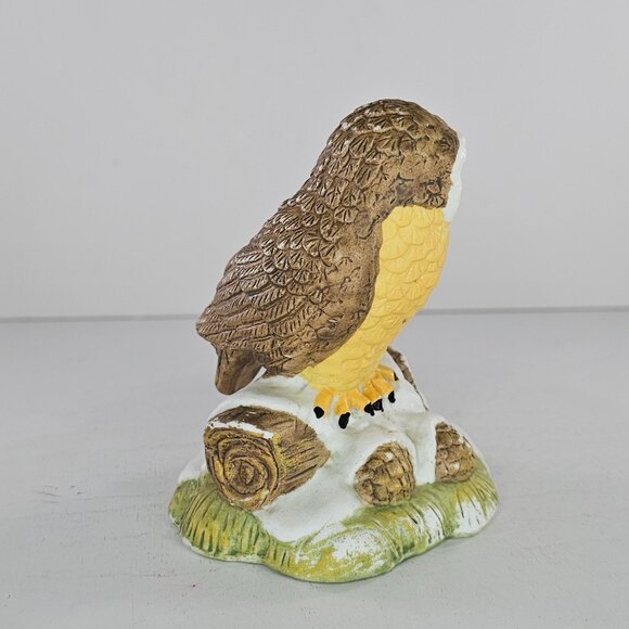 Vintage Owl Perched On Snowy Log Figurine Ceramic - Picture 3 of 6